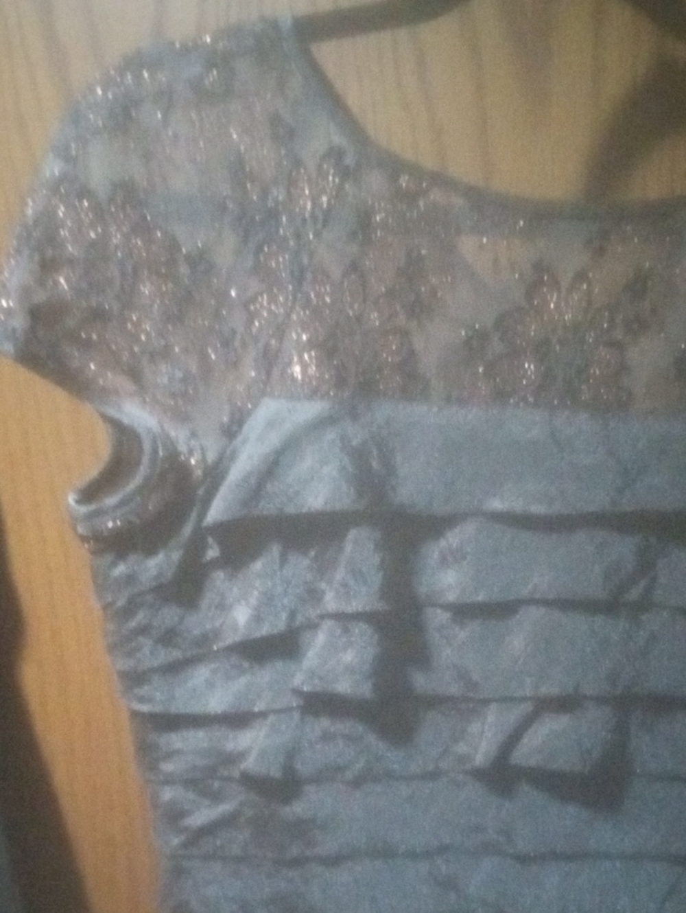 London Times Sparkling Gray Cocktail Dress with Beaded Detail